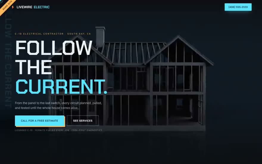 A Trade Studio demonstration website for an electrical contractor.