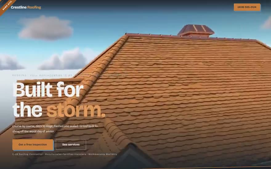 A Trade Studio demonstration website for a roofing contractor.